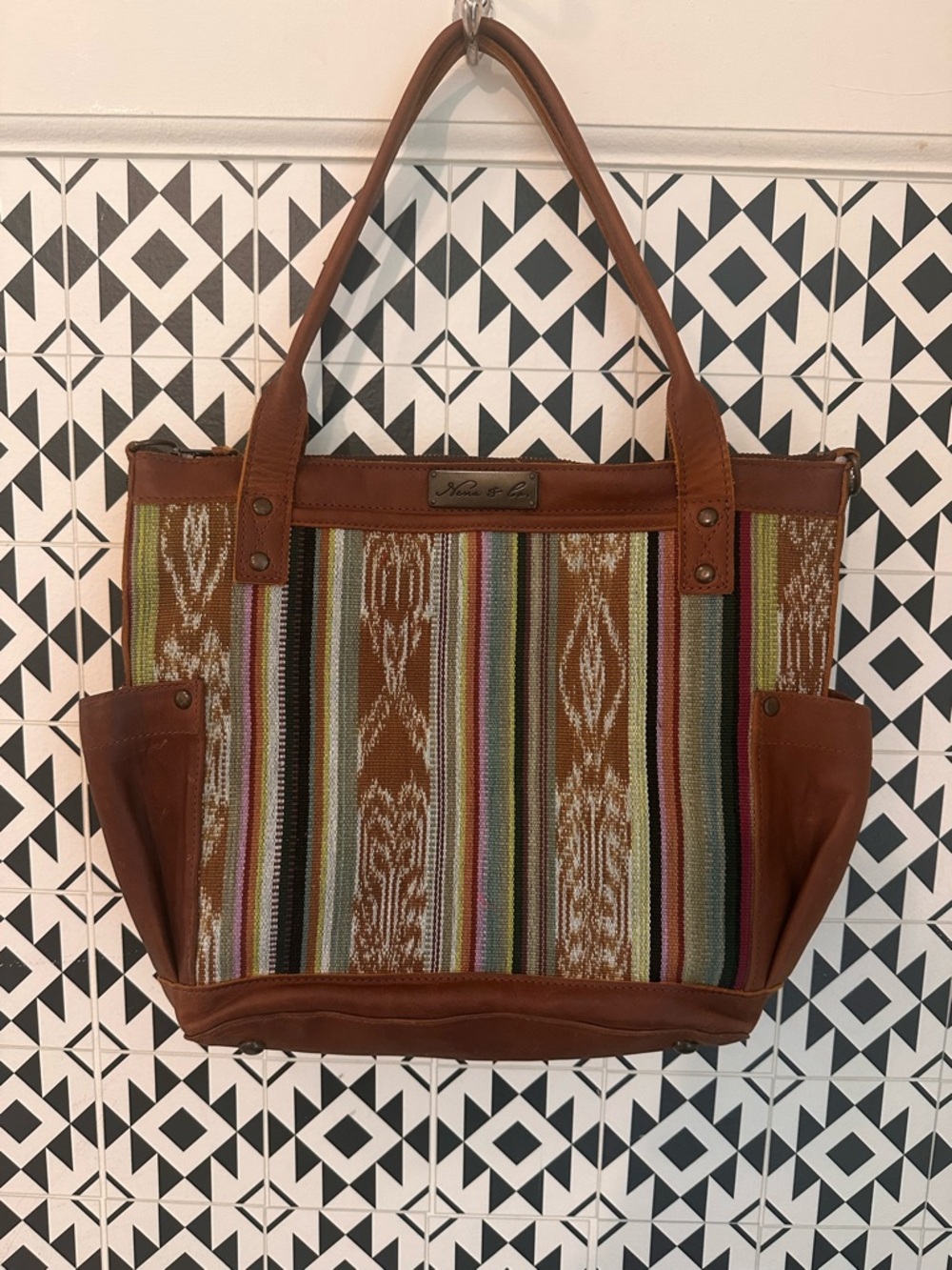 Nena & Co. Brown Leather-Trim Multicolor Stripe Tote